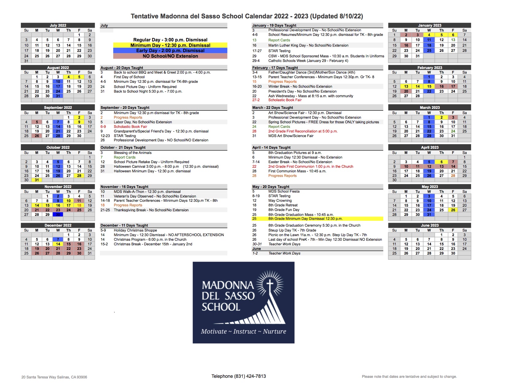 Calendar - Madonna Del Sasso School Calendar - Madonna Del Sasso School